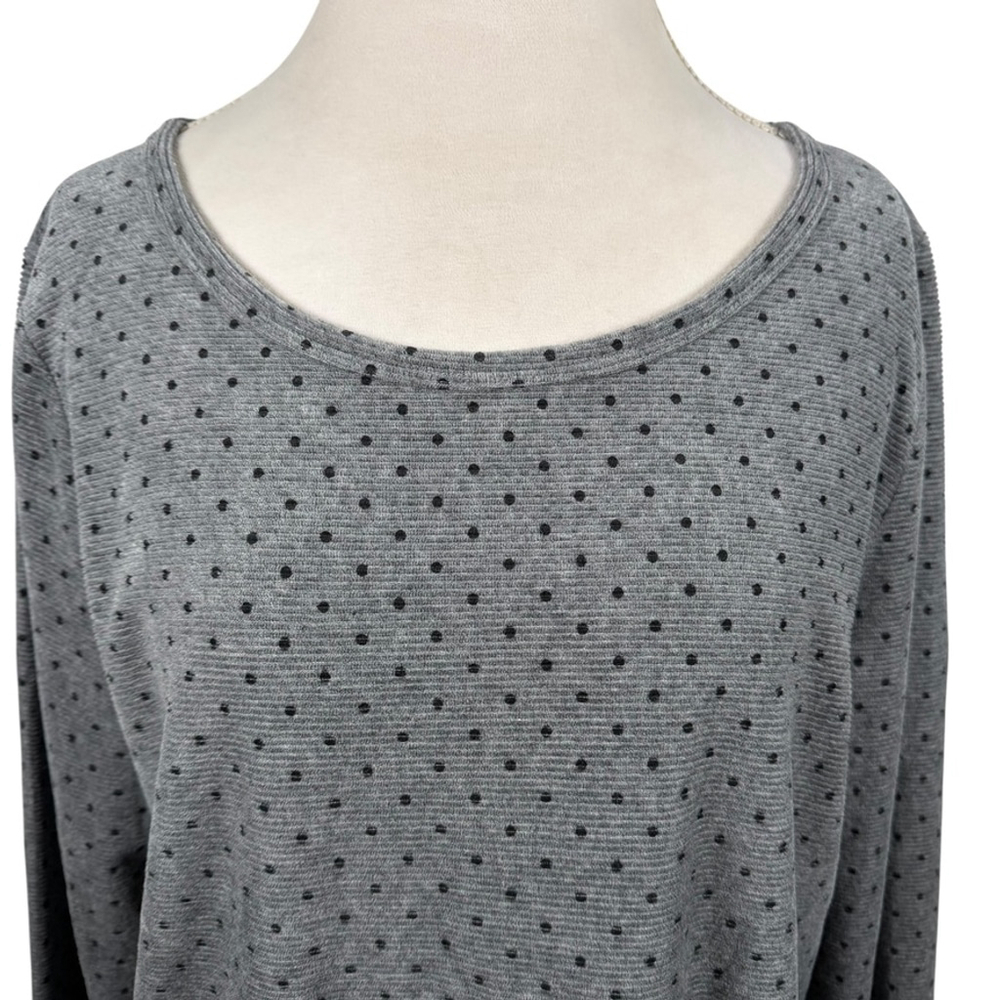 Talbots Velour Ribbed Knit Tunic Top Gray Black Polka Dot Soft Casual size XL - Picture 3 of 10